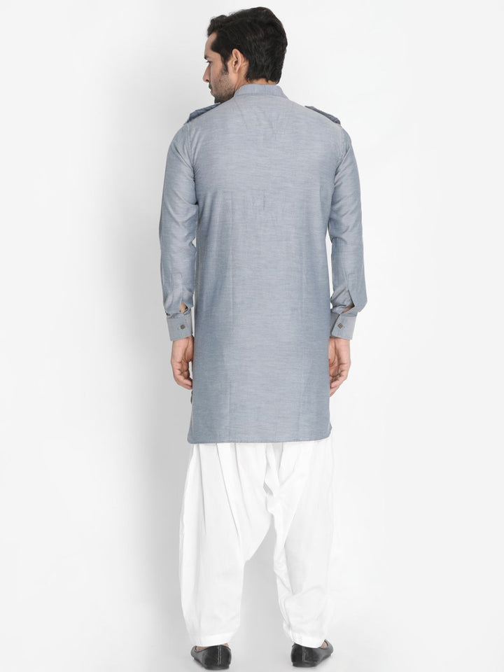 VASTRAMAY Men's Grey Cotton Blend Kurta and Patiala Set