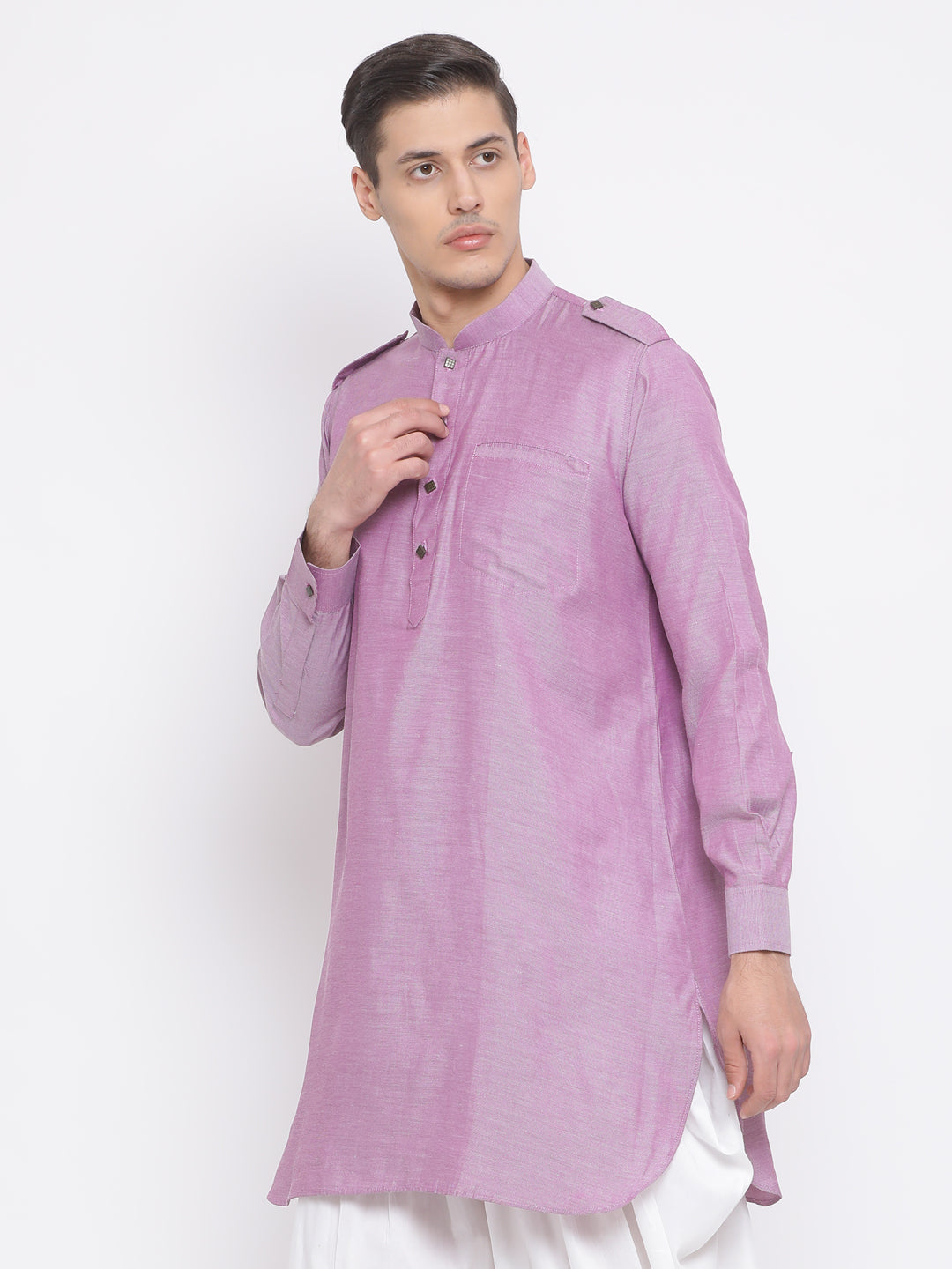 VASTRAMAY Men's Purple Cotton Blend Kurta