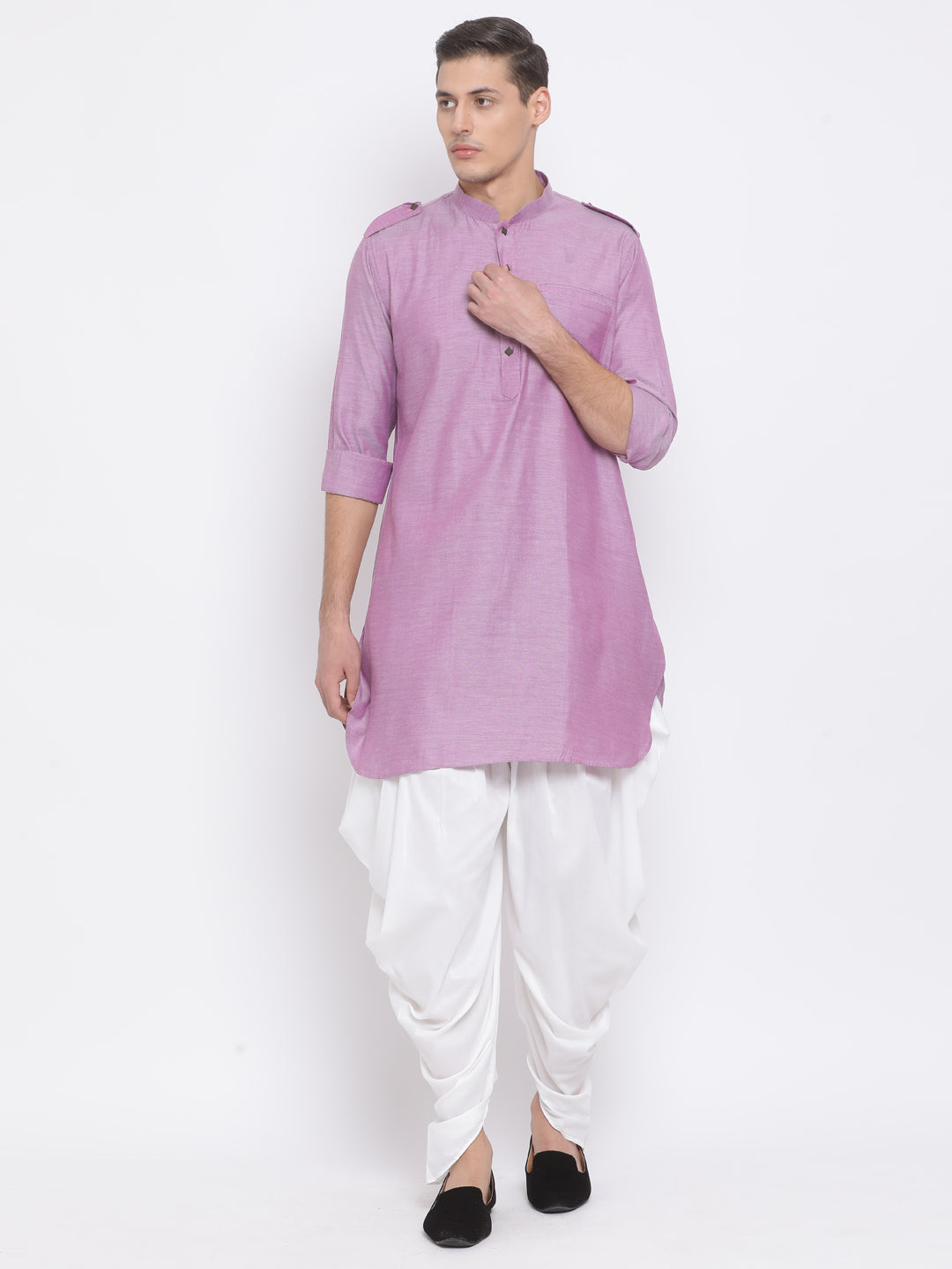 VASTRAMAY Men's Purple Cotton Blend Kurta