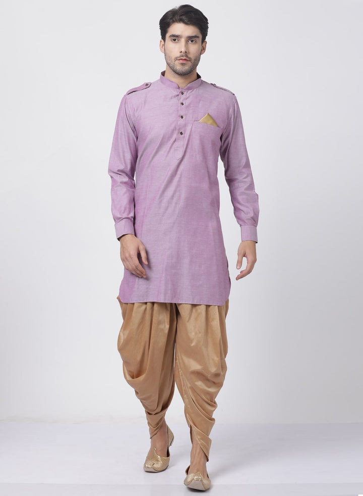 VASTRAMAY Men's Purple Cotton Kurta and Dhoti Pant Set