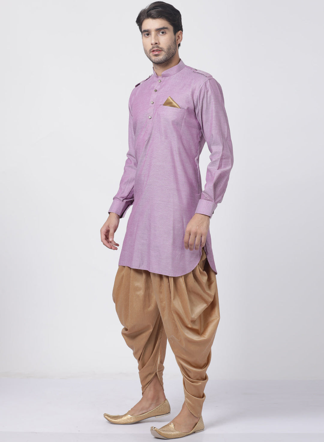 VASTRAMAY Men's Purple Cotton Kurta and Dhoti Pant Set