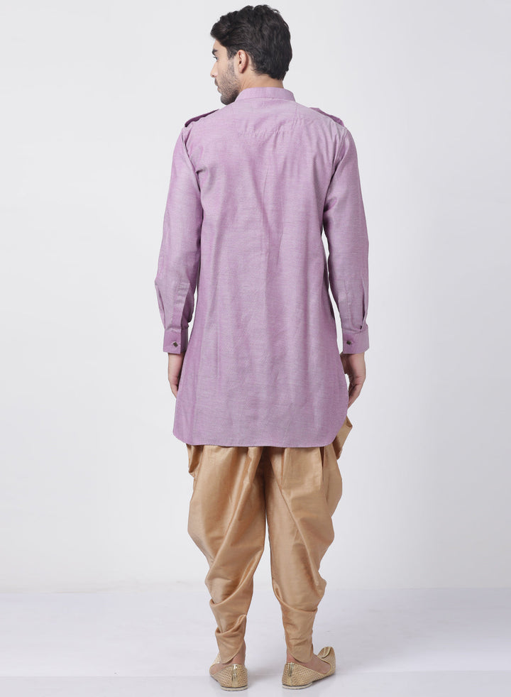 VASTRAMAY Men's Purple Cotton Kurta and Dhoti Pant Set