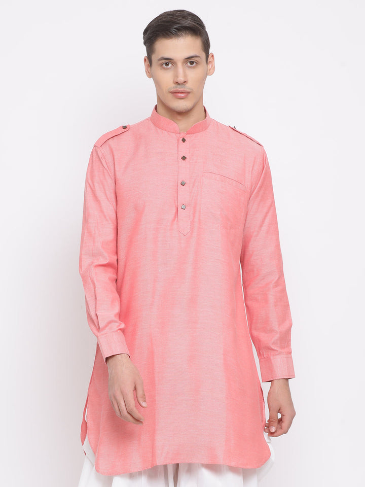 VASTRAMAY Men's Red Cotton Blend Kurta