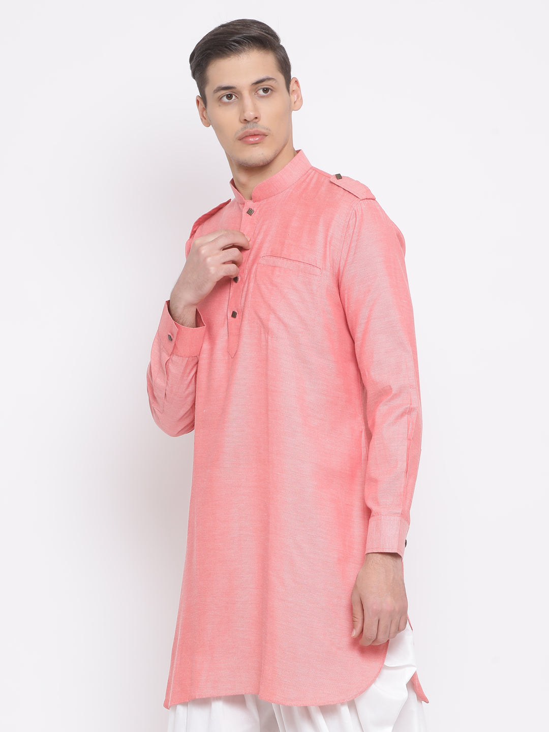 VASTRAMAY Men's Red Cotton Blend Kurta