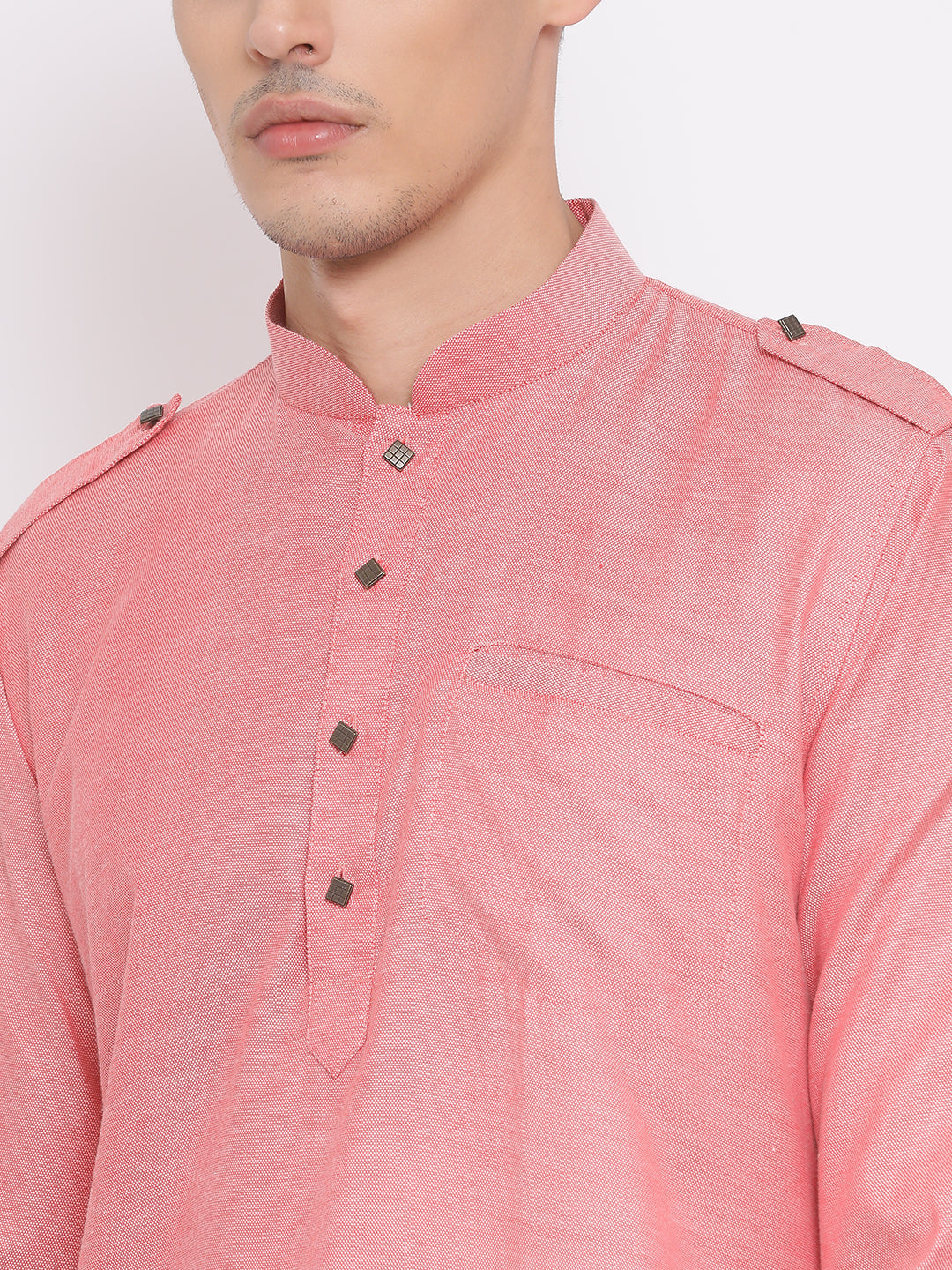 VASTRAMAY Men's Red Cotton Blend Kurta