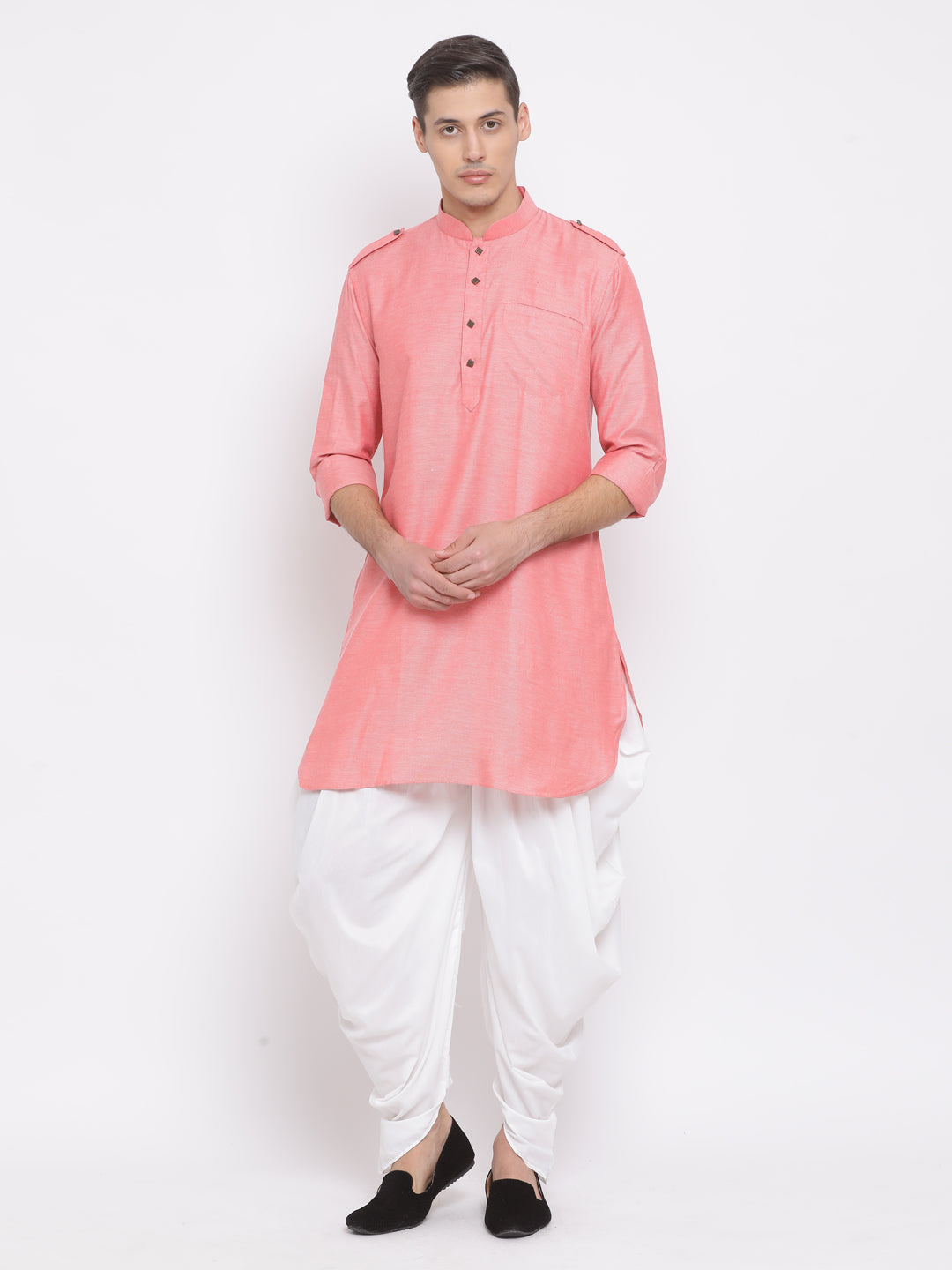 VASTRAMAY Men's Red Cotton Blend Kurta