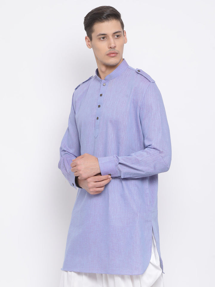 VASTRAMAY Men's Blue Cotton Blend Kurta