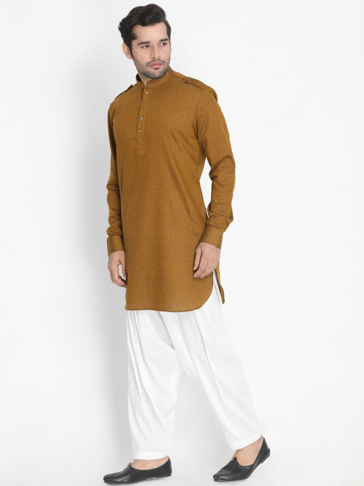 VASTRAMAY Men's Brown Cotton Blend Kurta and Patiala Set