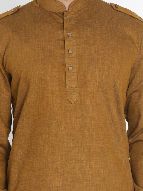 VASTRAMAY Men's Brown Cotton Blend Kurta and Patiala Set