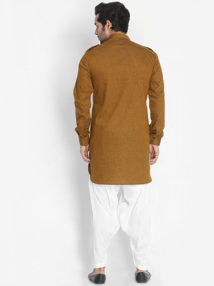 VASTRAMAY Men's Brown Cotton Blend Kurta and Patiala Set