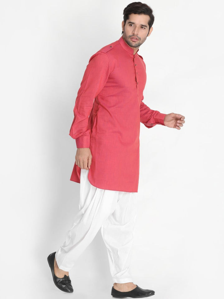 VASTRAMAY Men's Maroon Cotton Blend Kurta and Patiala Set