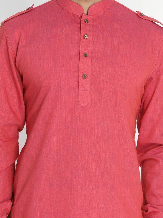 VASTRAMAY Men's Maroon Cotton Blend Kurta and Patiala Set