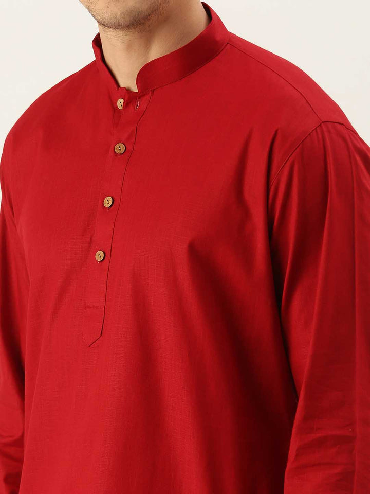 VASTRAMAY Men's Maroon Cotton Kurta