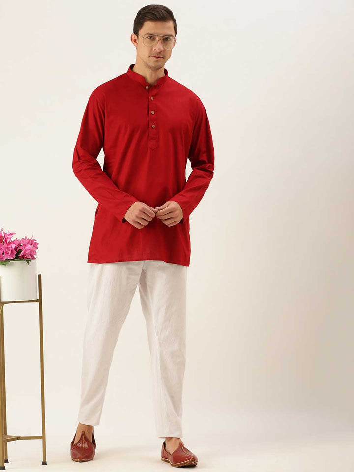 VASTRAMAY Men's Maroon Cotton Kurta