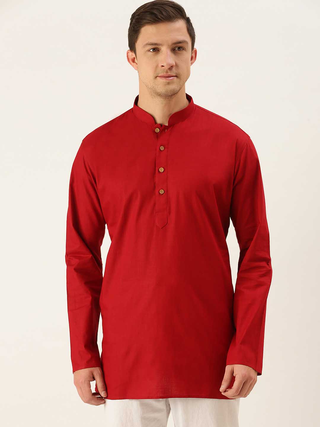 VASTRAMAY Men's Maroon Cotton Kurta