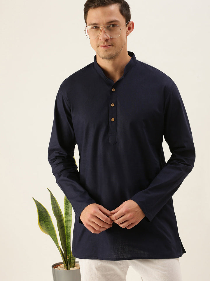 VASTRAMAY Men's Navy Blue Cotton Kurta