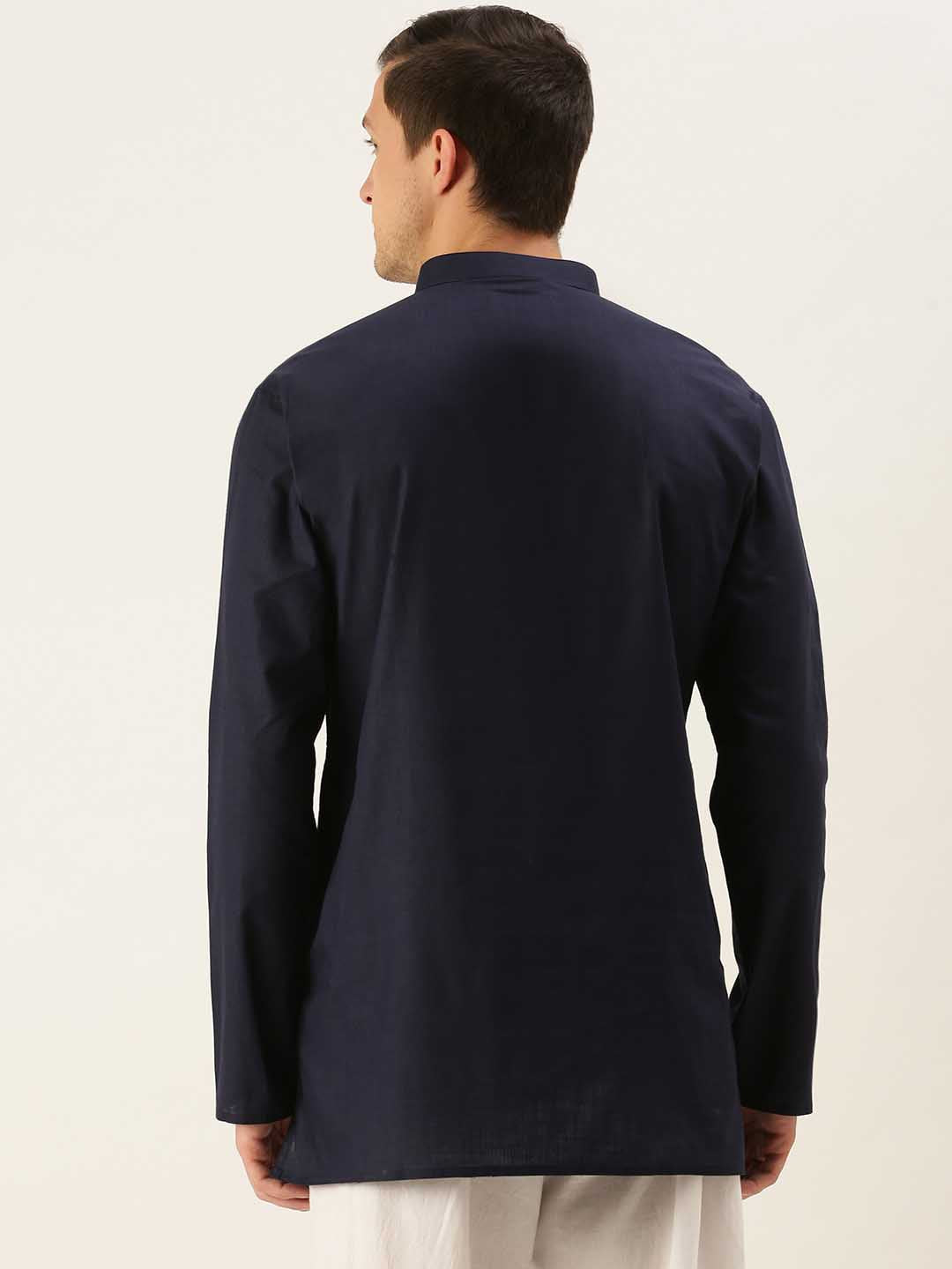 VASTRAMAY Men's Navy Blue Cotton Kurta