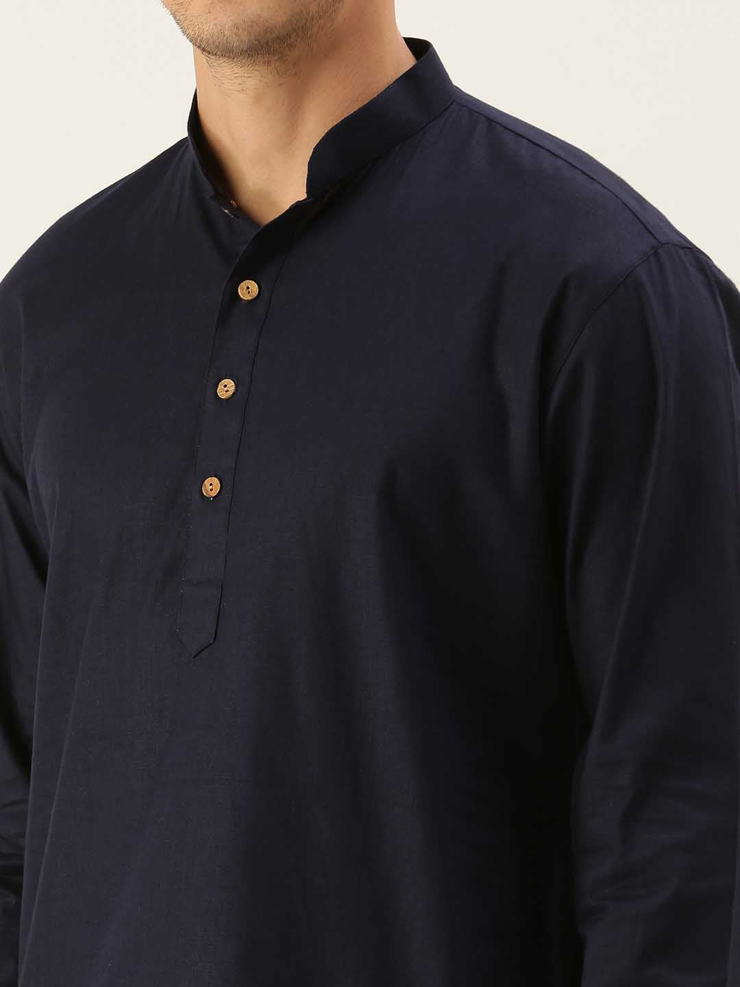 VASTRAMAY Men's Navy Blue Cotton Kurta