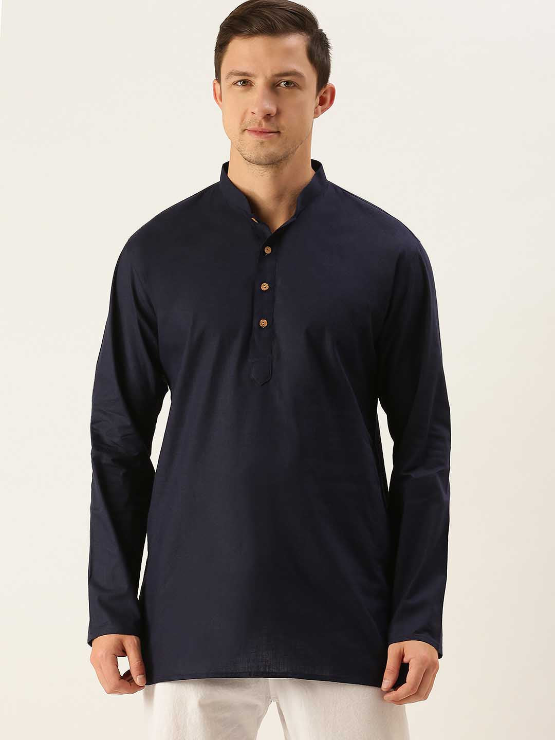 VASTRAMAY Men's Navy Blue Cotton Kurta