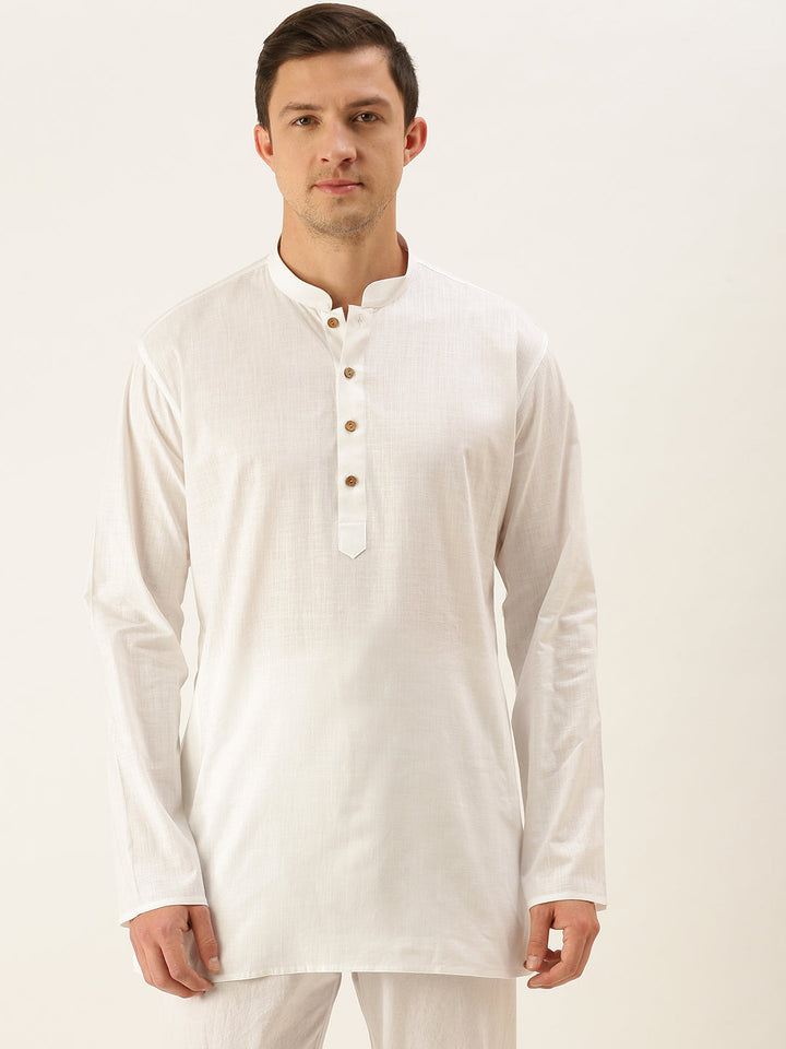 VASTRAMAY Men's White Cotton Kurta