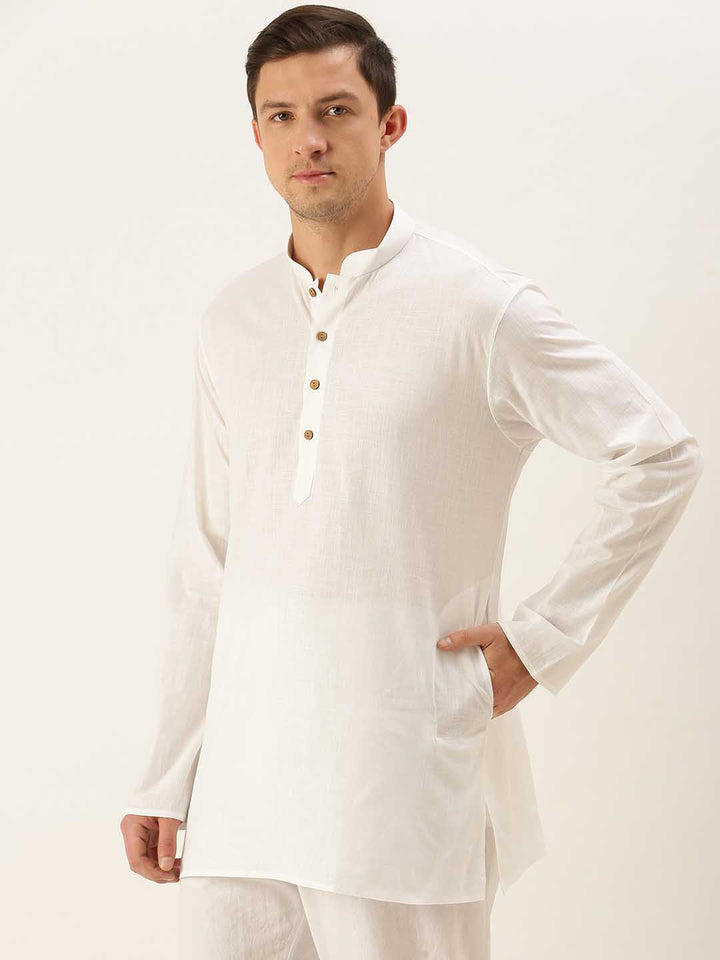 VASTRAMAY Men's White Cotton Kurta