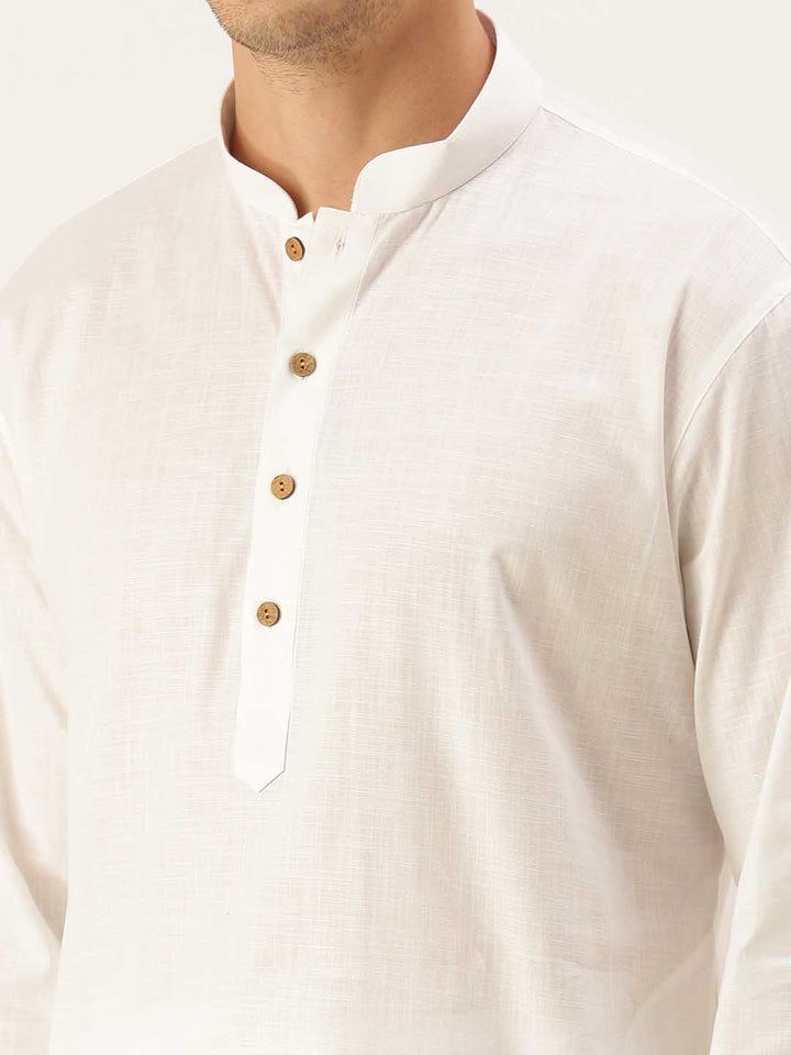 VASTRAMAY Men's White Cotton Kurta