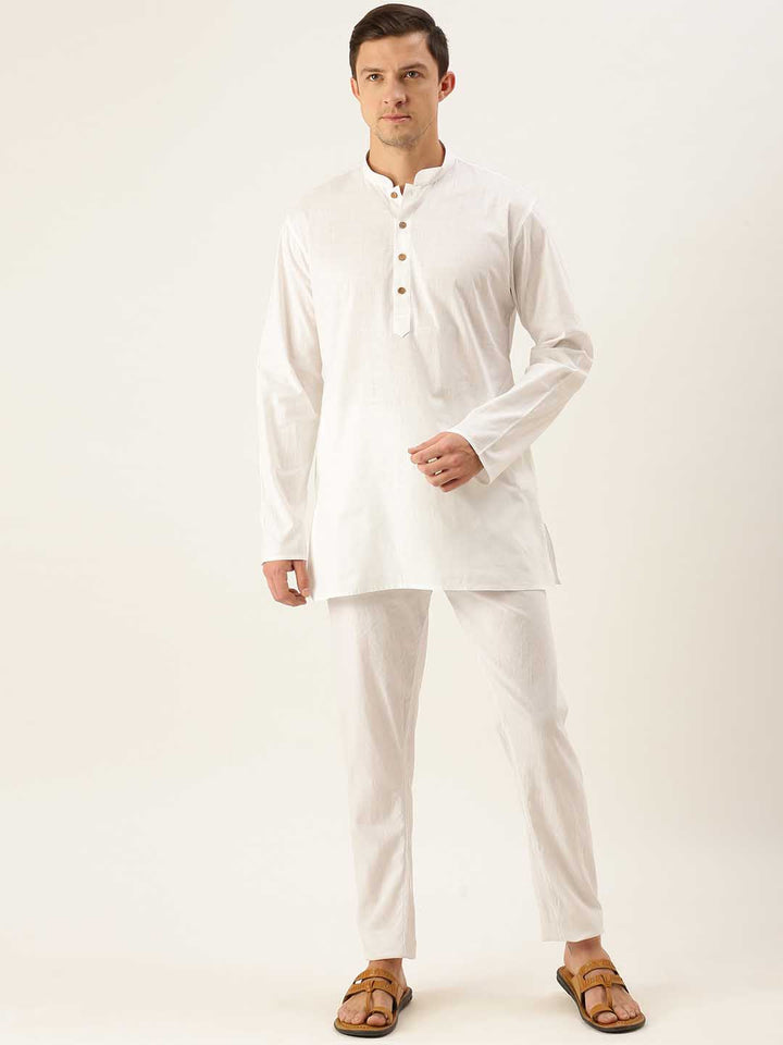 VASTRAMAY Men's White Cotton Kurta