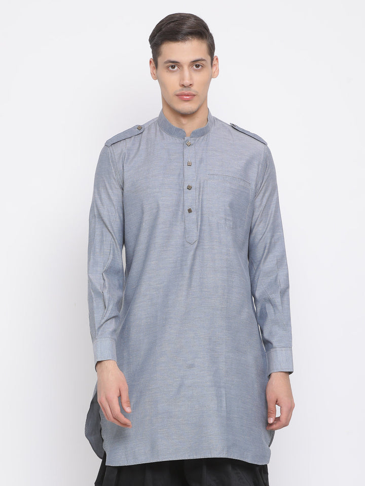 VM BY VASTRAMAY Men's Grey Cotton Blend Kurta