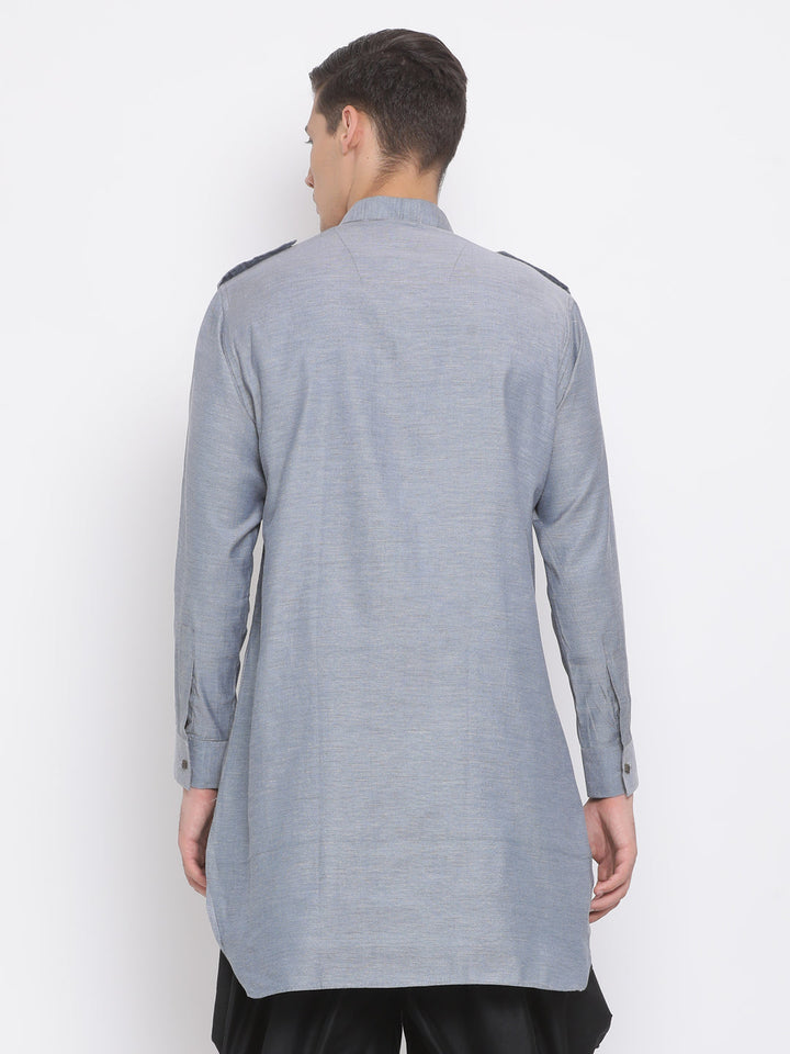 VM BY VASTRAMAY Men's Grey Cotton Blend Kurta