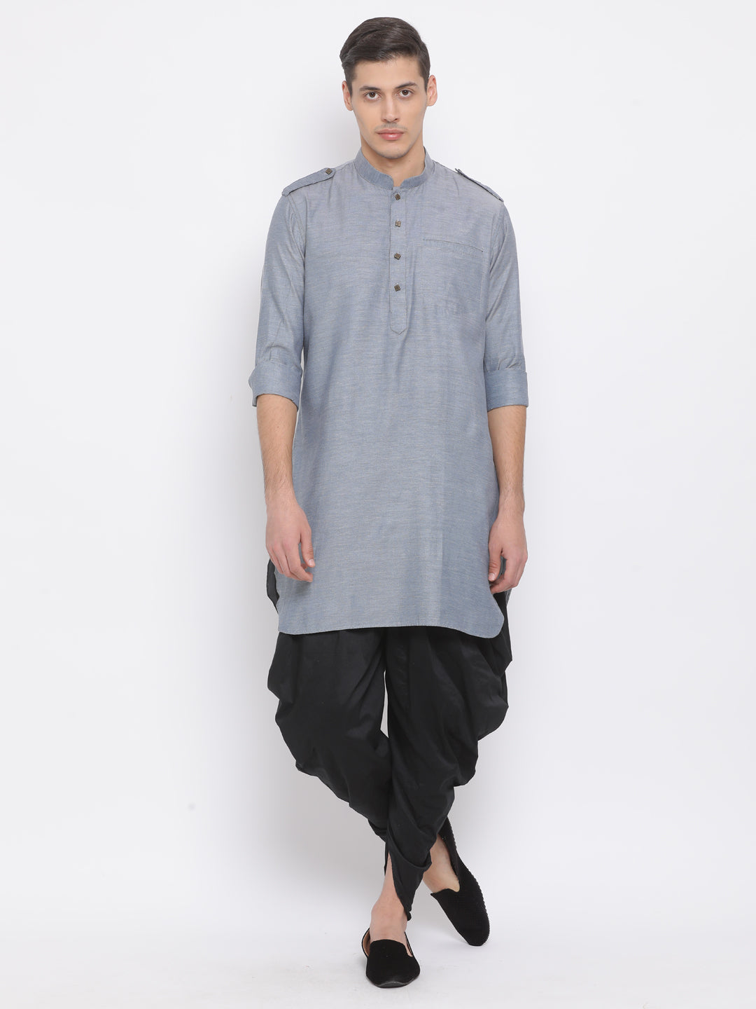 VM BY VASTRAMAY Men's Grey Cotton Blend Kurta