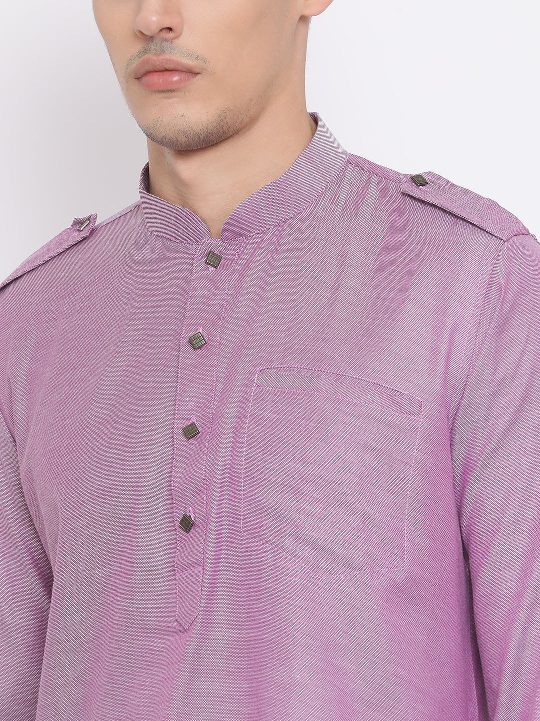 VM BY VASTRAMAY Men's Purple Cotton Blend Kurta