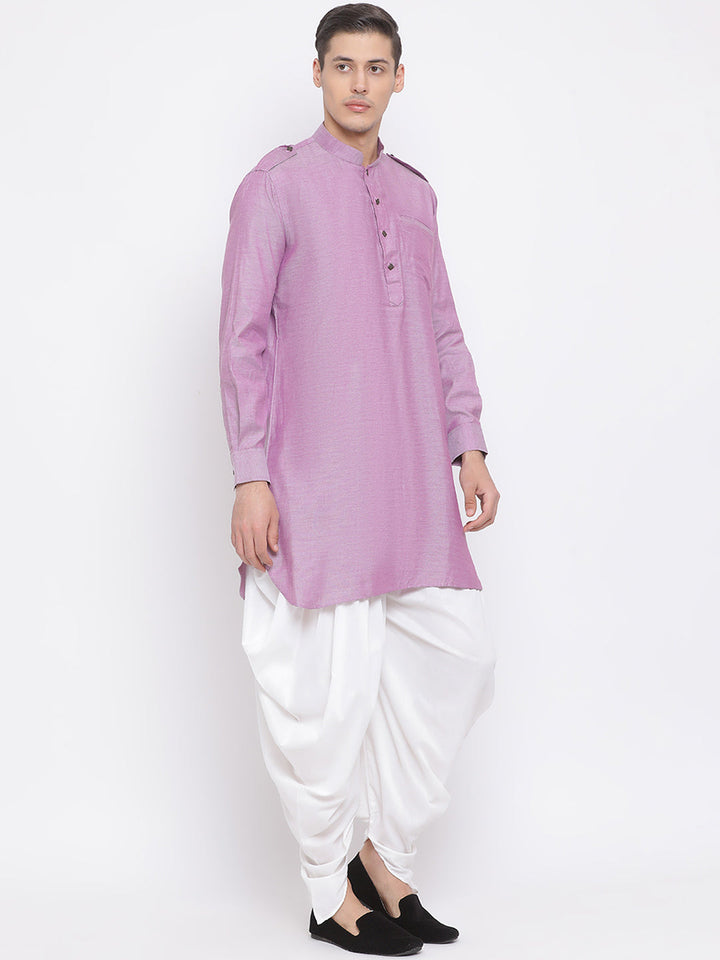 VM BY VASTRAMAY Men's Purple Cotton Blend Kurta and Dhoti Set