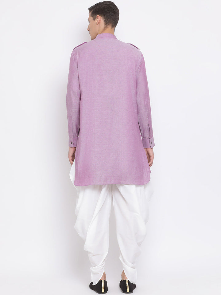 VM BY VASTRAMAY Men's Purple Cotton Blend Kurta and Dhoti Set