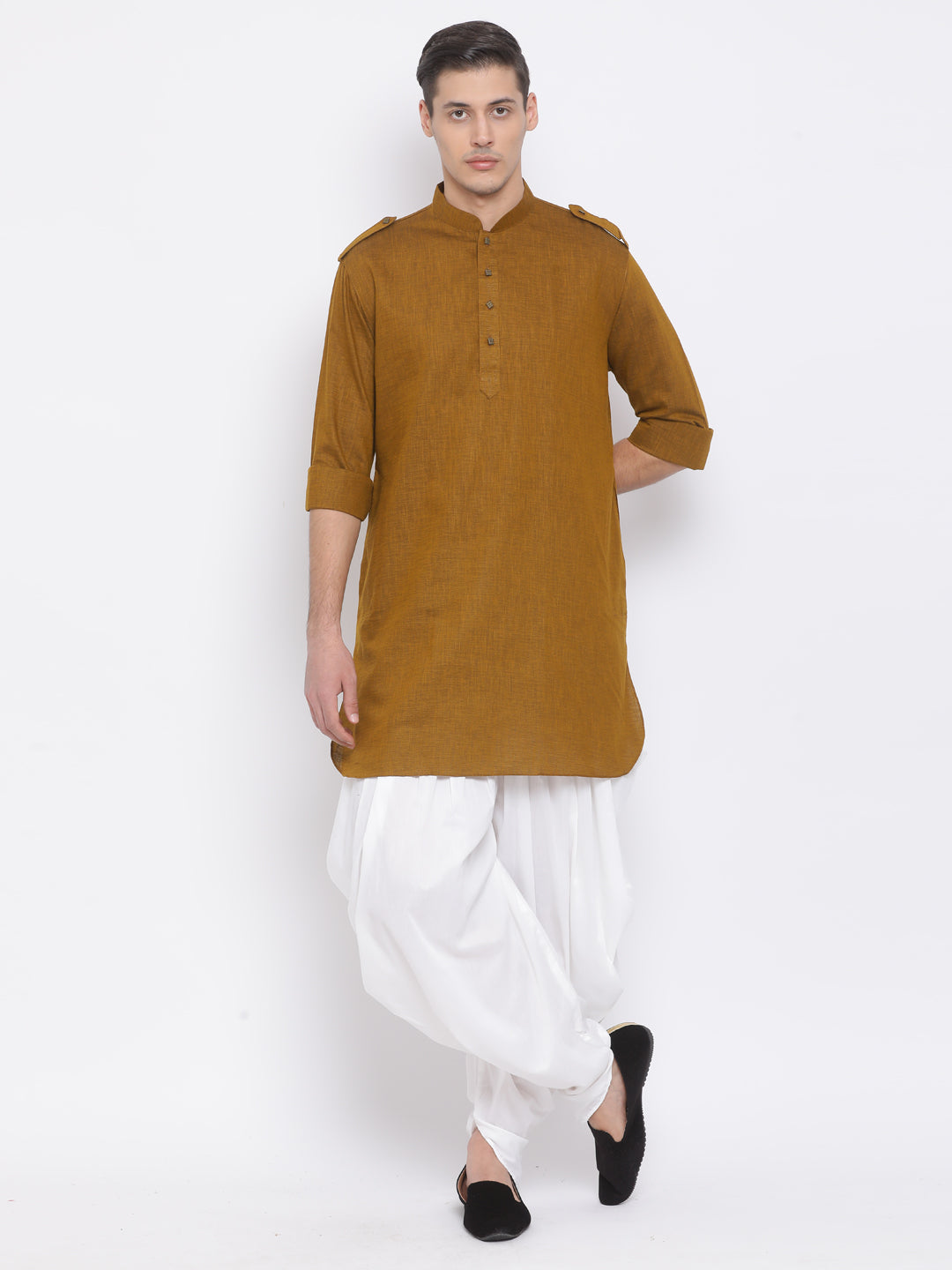 VM BY VASTRAMAY Men's Coffee Brown Cotton Blend Kurta