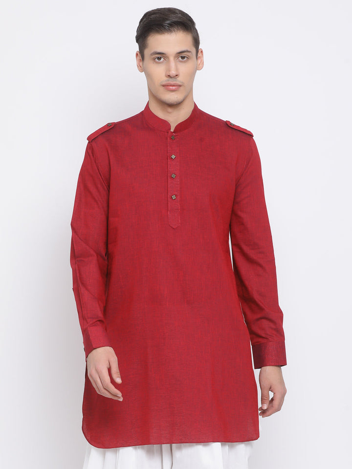 VM BY VASTRAMAY Men's Maroon Cotton Blend Kurta