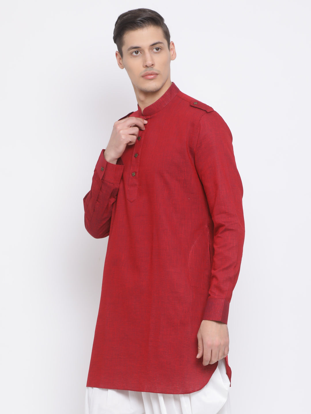 VM BY VASTRAMAY Men's Maroon Cotton Blend Kurta