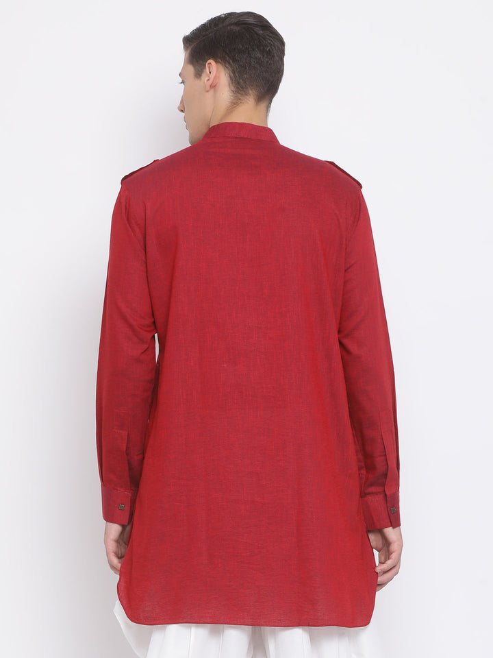 VM BY VASTRAMAY Men's Maroon Cotton Blend Kurta