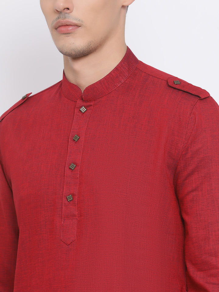 VM BY VASTRAMAY Men's Maroon Cotton Blend Kurta