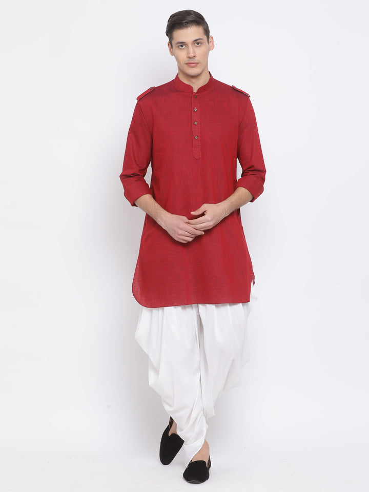 VM BY VASTRAMAY Men's Maroon Cotton Blend Kurta