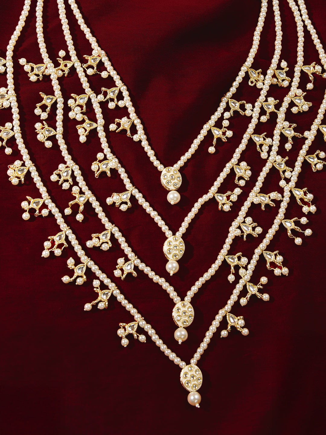 Traditional Men's Wedding Necklace - Cream Gold Layered Pearl Design