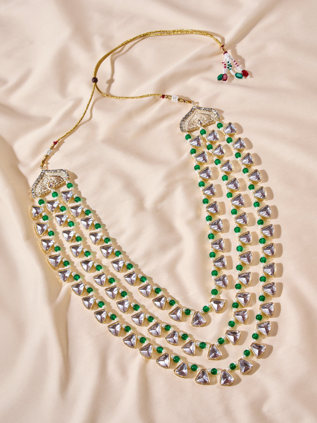 Vastramay Men's Wedding Necklace - Green Silver Layered Design