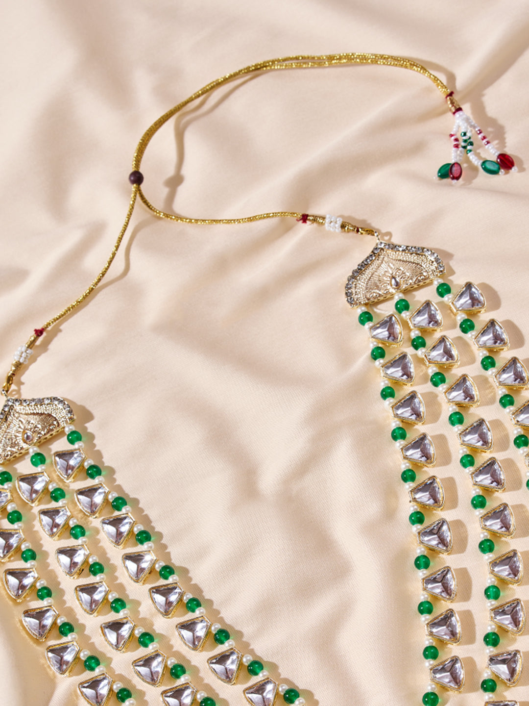 Vastramay Men's Wedding Necklace - Green Silver Layered Design