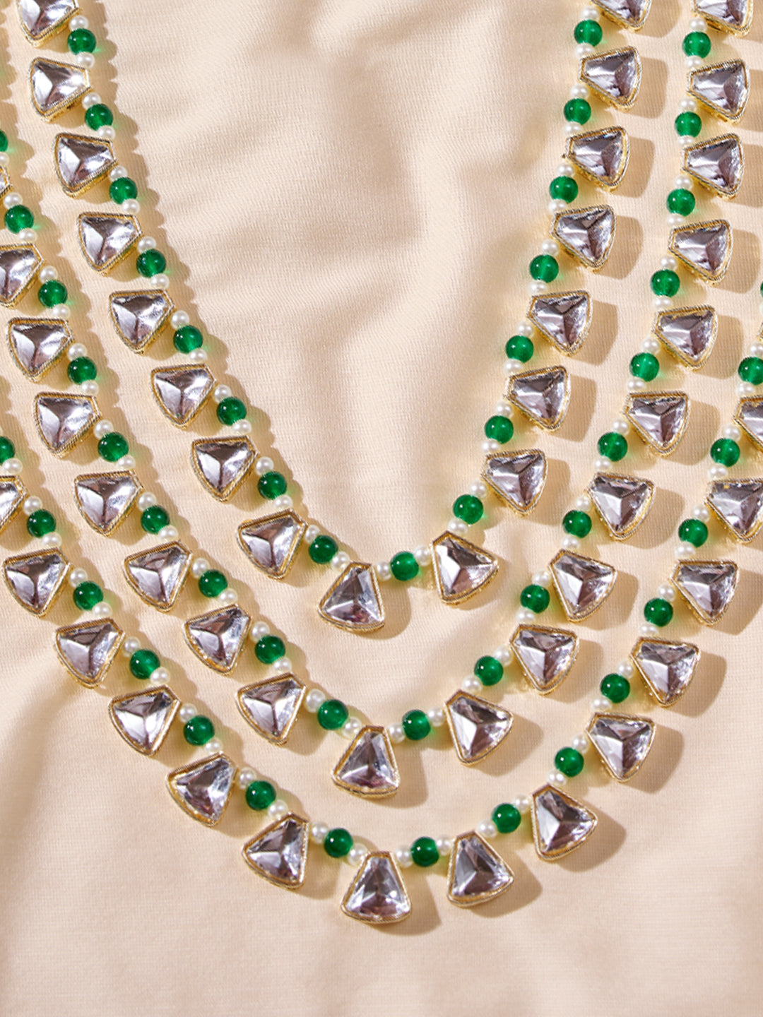 Vastramay Men's Wedding Necklace - Green Silver Layered Design