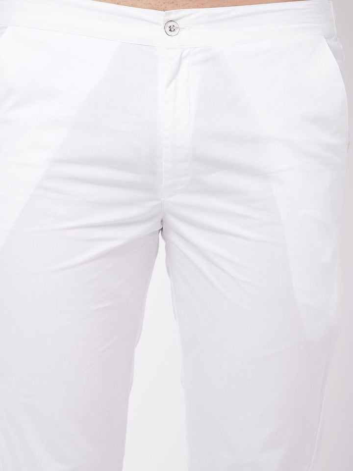 VASTRAMAY Men's White Cotton Slim Fit Pant