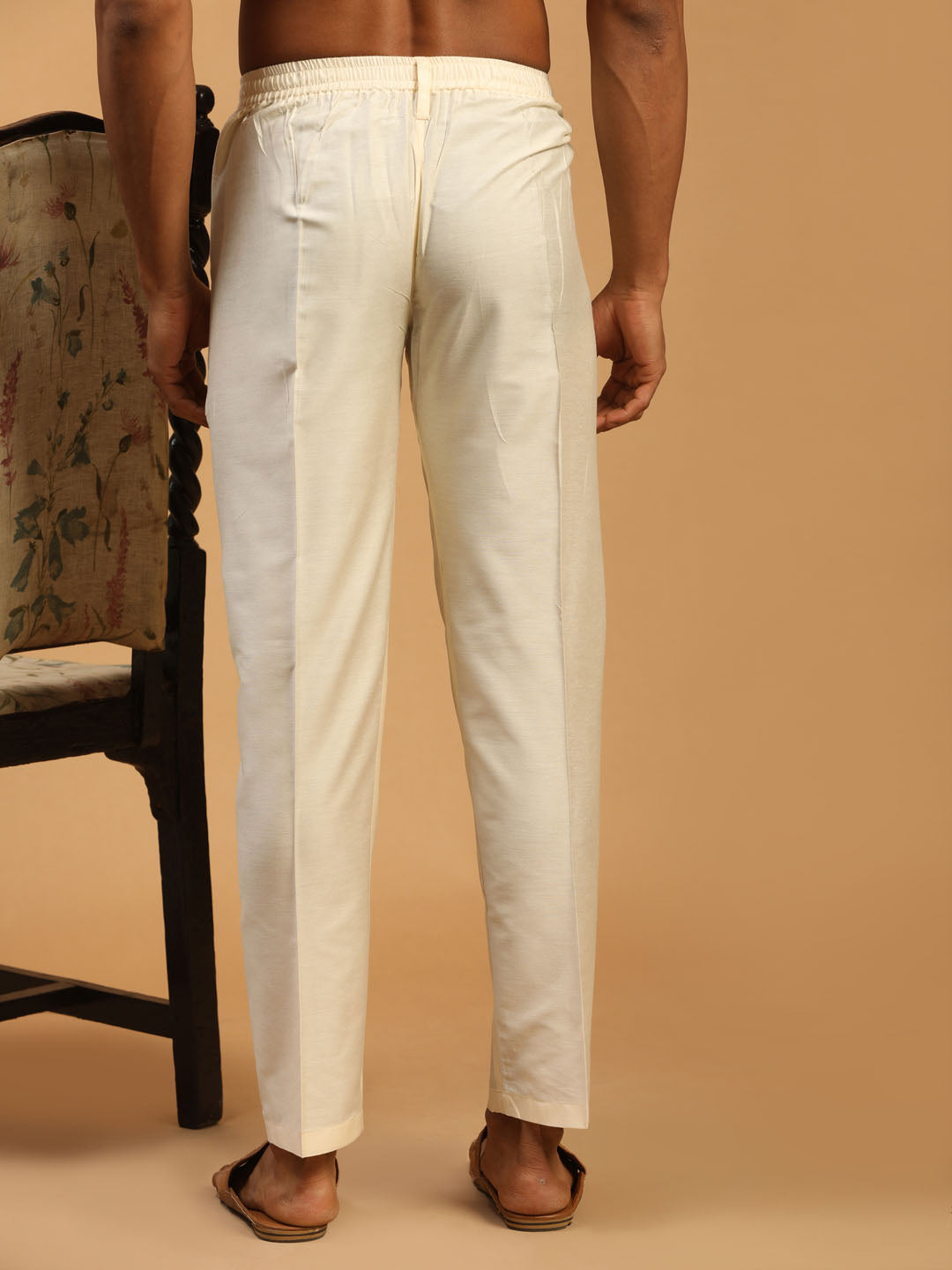 VASTRAMAY Men's Cream Cotton Pant Style Pyjama