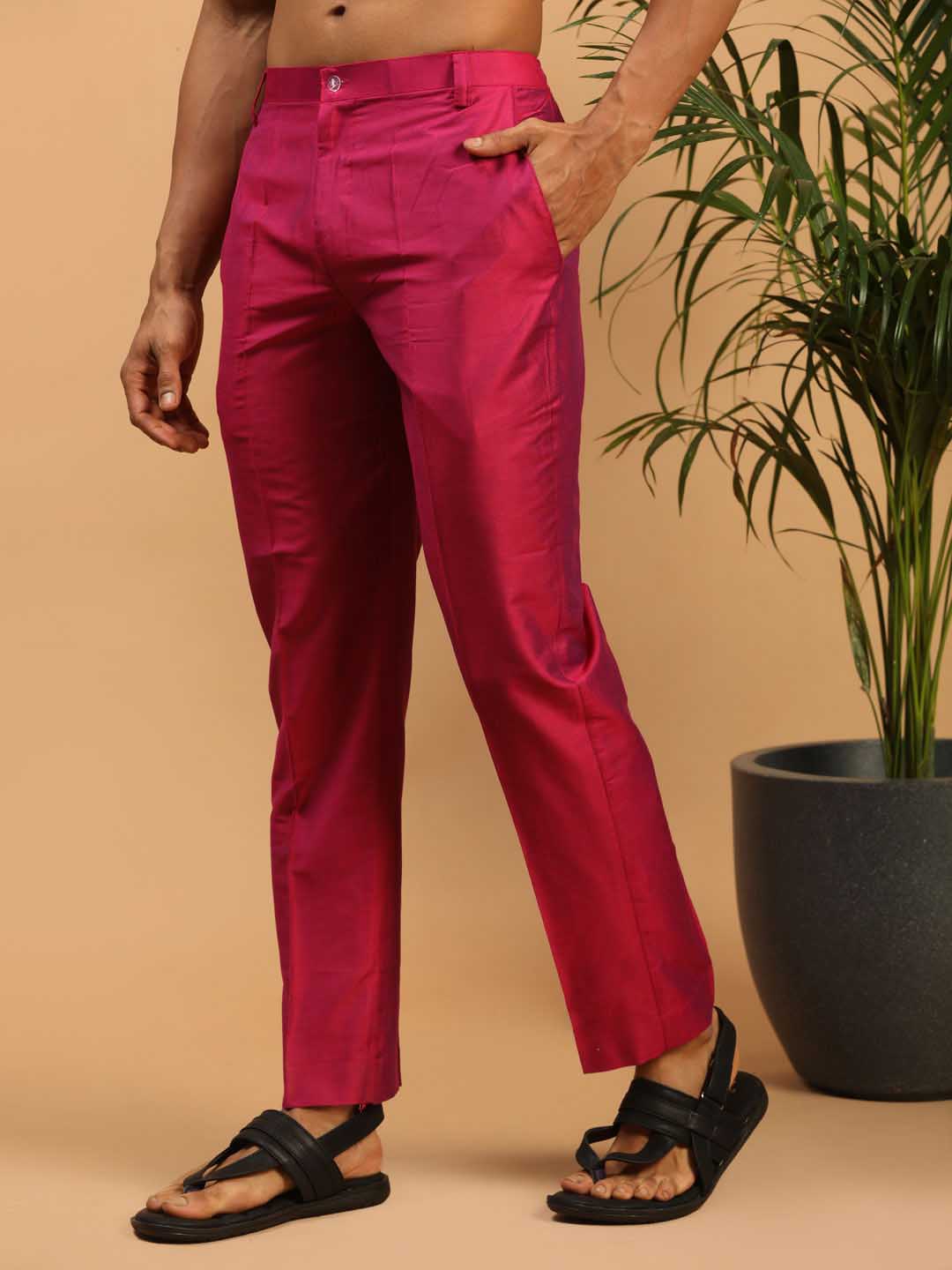 VASTRAMAY Men's Dark Pink Magenta Viscose Pant Style Pyjama