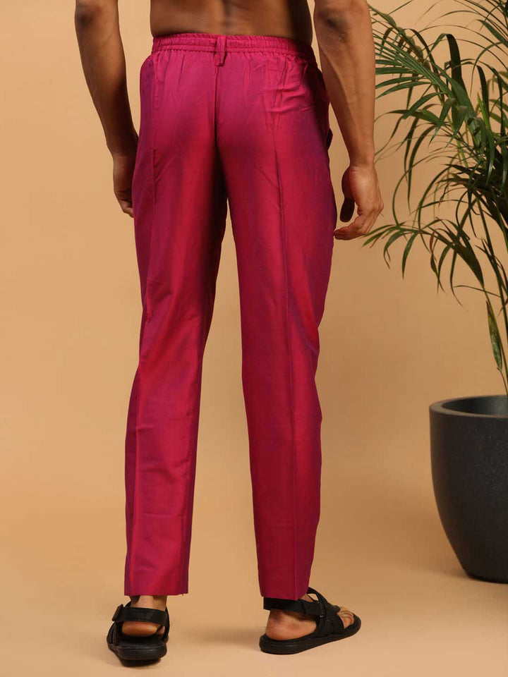 VASTRAMAY Men's Dark Pink Magenta Viscose Pant Style Pyjama