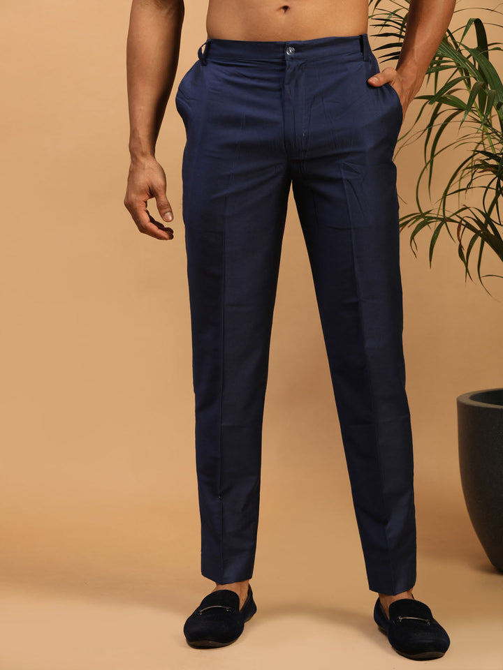 VASTRAMAY Men's Navy Blue Cotton Pant Style Pyjama