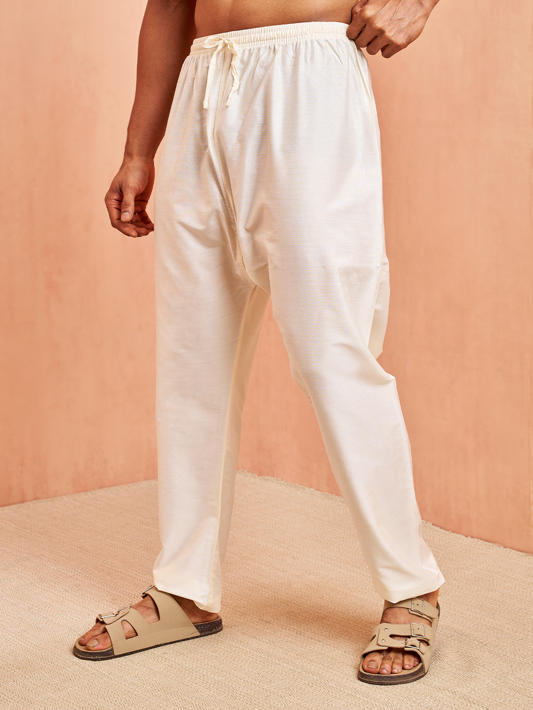 Men's Cream Solid Pyjama