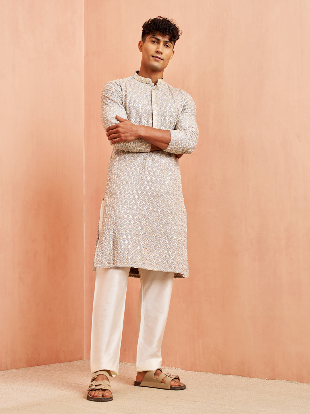 Men's Cream Solid Pyjama